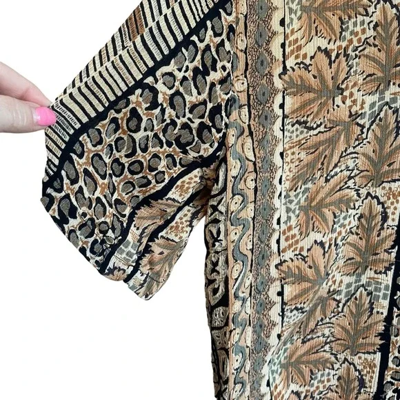 Vintage Kloz Animal Print Tribal Stripe Tunic Blouse Earth Tone Boho Artwear Top - Picture 6 of 9